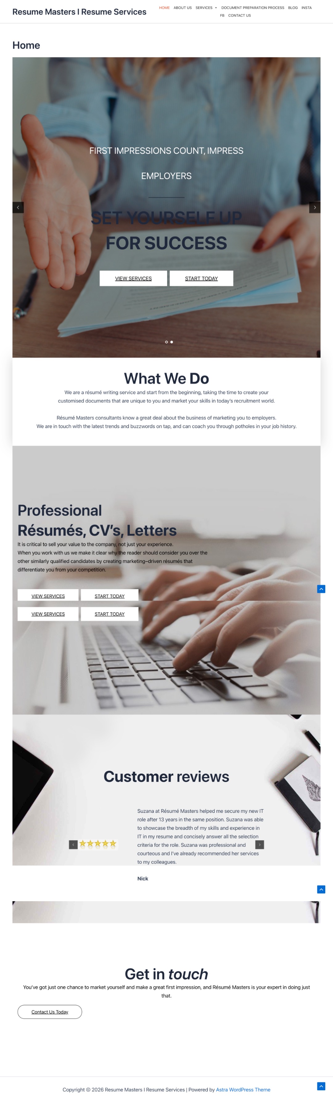 The old website, full page: dense desktop-first layout with the enquiry action buried below long text